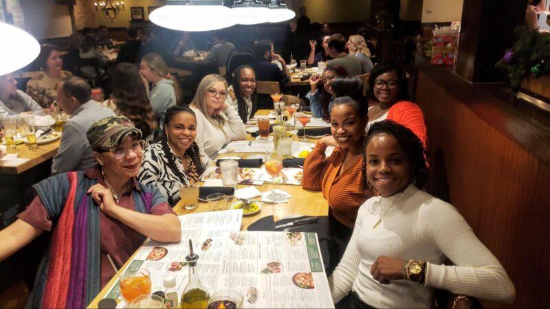 Our Talent Development Specialist at dinner with her friends
